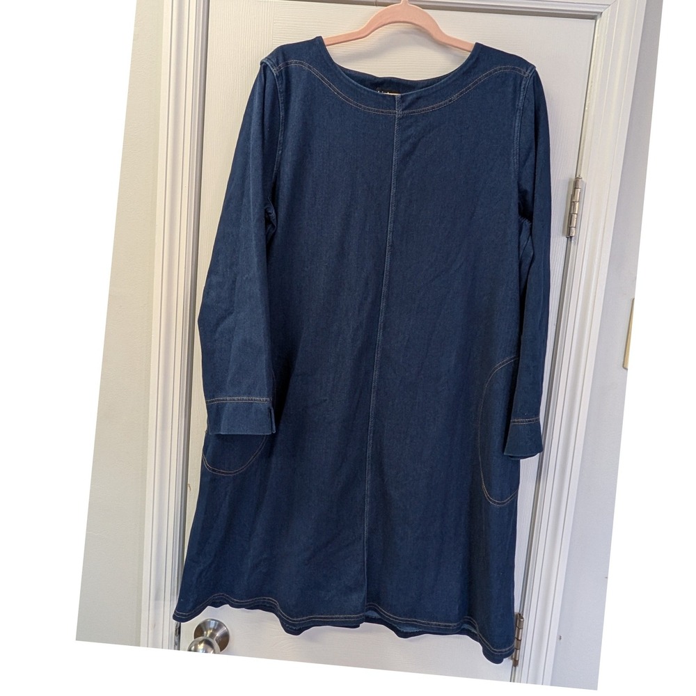 Links Womens XL‎ Denim Shift Dress Western Pockets Blue Stretch Tunic Lagenlook